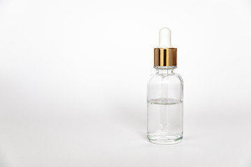 Dropper glass Bottle Mock-Up wth hyaluronic acid on white background, beauty serum