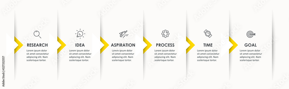 Vector Infographic design with icons and 6 options or steps. Infographics for business concept. Can be used for presentations banner, workflow layout, process diagram, flow chart, info graph - obrazy, fototapety, plakaty 
