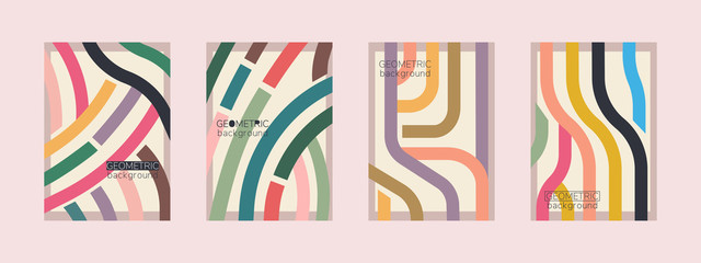 Set of four abstract backgrounds. Hand drawn various lines.Trendy vector illustration. Each background is isolated. Pastel colors.
