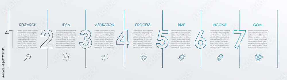 Vector Infographic thin line design with icons and 7 options or steps ...