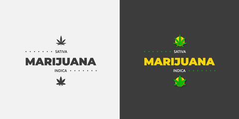 Poster - Sativa and indica medical marijuana logo design. Vector emblem cannabis, green grass on a white and black background.