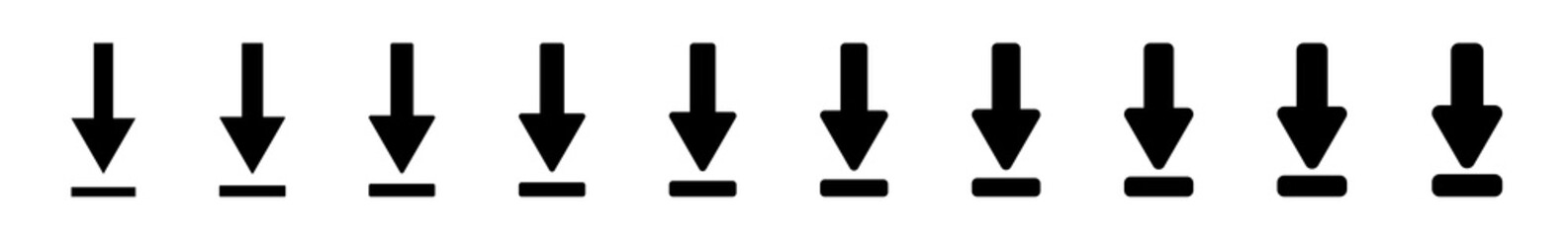 Wall Mural - Download Arrow Icon Black | Arrows Down Illustration | File Data Transfer Symbol | Web Import Logo | Computer Browser Sign | Isolated | Variations
