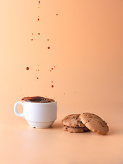 Wall Mural - coffee and biscuits isolated ob light background, breakfast concept