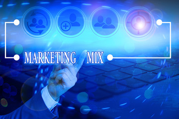 Fototapete - Conceptual hand writing showing Marketing Mix. Concept meaning Set of actions uses to promote the brand in the market