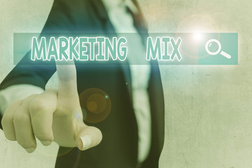 Fototapete - Writing note showing Marketing Mix. Business concept for Set of actions uses to promote the brand in the market