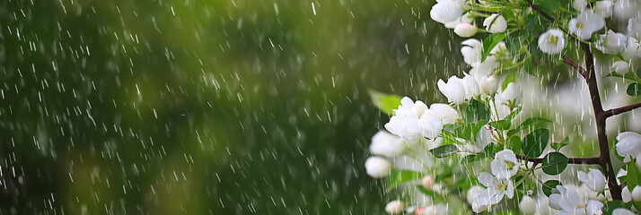 Wall Mural - spring flowers rain drops, abstract blurred background flowers fresh rain