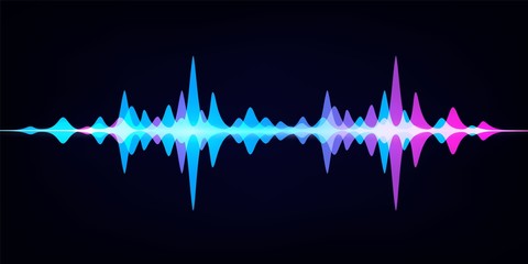 Poster - Sound wave equalizer. Modern audio spectrum. Abstract digital pulse wave. Vector waveform on dark background like soundtracks digital pattern