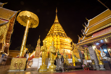 Wat Phrathat Doi Suthep temple at night  in Chiang Mai, Thailand.