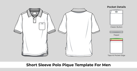 Wall Mural - Short sleeve polo pique template for men