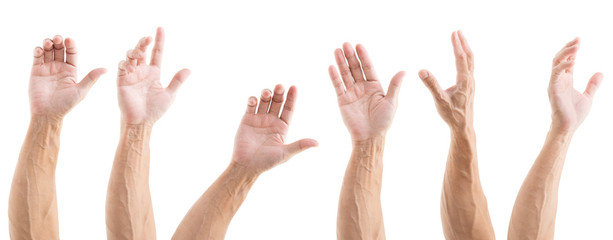 Wall Mural - Set of asian man hands isolated on white background