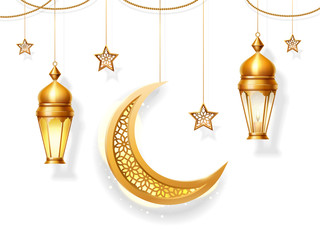 Poster - Background decoration for Iftar or Eid al Adha, Eid-al-Fitr or Ramadan fasting, Eid Qurban or bakrid festive arabic card. Islam holiday, Hari raya. Muslim ornament