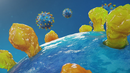 Wall Mural - outbreak of coronavirus, flu virus and 2019-ncov. concept of a pandemic, epidemic for human cells. c