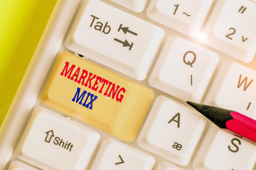 Fototapete - Conceptual hand writing showing Marketing Mix. Concept meaning Set of actions uses to promote the brand in the market