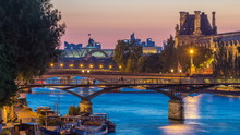 View On Pont Des Arts In Paris After Sunset Day To Night Timelapse, France