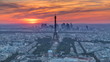 Panorama of Paris at sunset timelapse. Eiffel tower view from montparnasse building in Paris - France