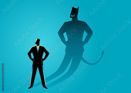 Cuadros en Lienzo Businessman with his devil shadow