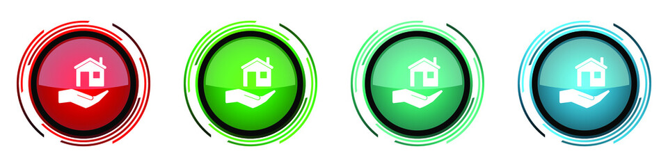 Poster - House care round glossy vector icons, set of buttons for webdesign, internet and mobile phone applications in four colors options isolated on white background