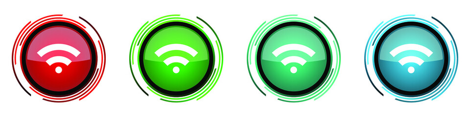 Aufkleber - Wireless round glossy vector icons, set of buttons for webdesign, internet and mobile phone applications in four colors options isolated on white background