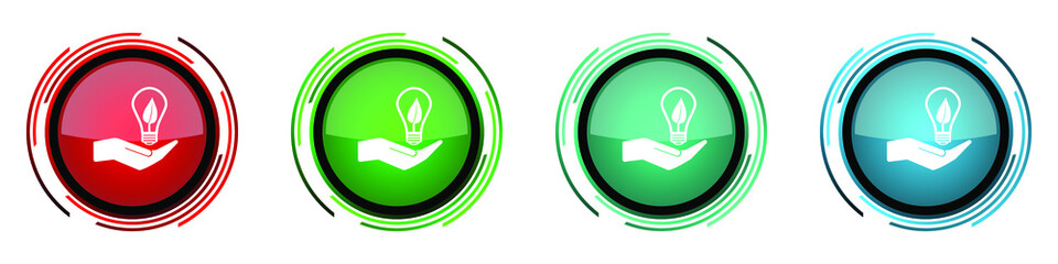 Fototapete - Light, idea, bulb round glossy vector icons, set of buttons for webdesign, internet and mobile phone applications in four colors options isolated on white background