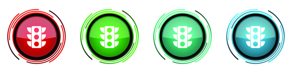 Leinwandbilder - Traffic lights round glossy vector icons, set of buttons for webdesign, internet and mobile phone applications in four colors options isolated on white background