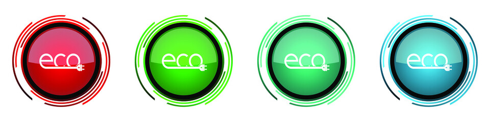 Leinwandbilder - Ecology plug round glossy vector icons, set of buttons for webdesign, internet and mobile phone applications in four colors options isolated on white background