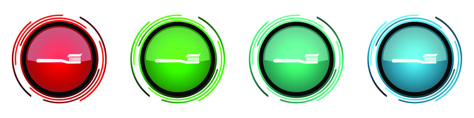 Poster - Toothbrush round glossy vector icons, set of buttons for webdesign, internet and mobile phone applications in four colors options isolated on white background