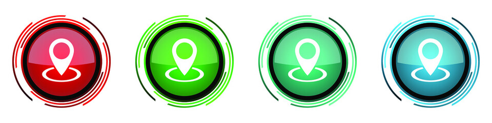 Aufkleber - Pointer round glossy vector icons, set of buttons for webdesign, internet and mobile phone applications in four colors options isolated on white background