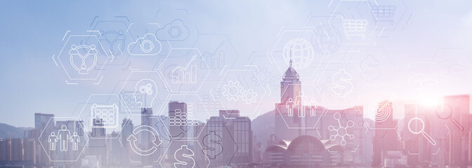 Modern City skyline Business finance success website header.