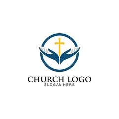 Wall Mural - Church Logo template, Christian symbols. The Cross of Jesus,with hand, vector Illustration