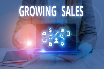Poster - Word writing text Growing Sales. Business photo showcasing Average sales volume of a company products has grown