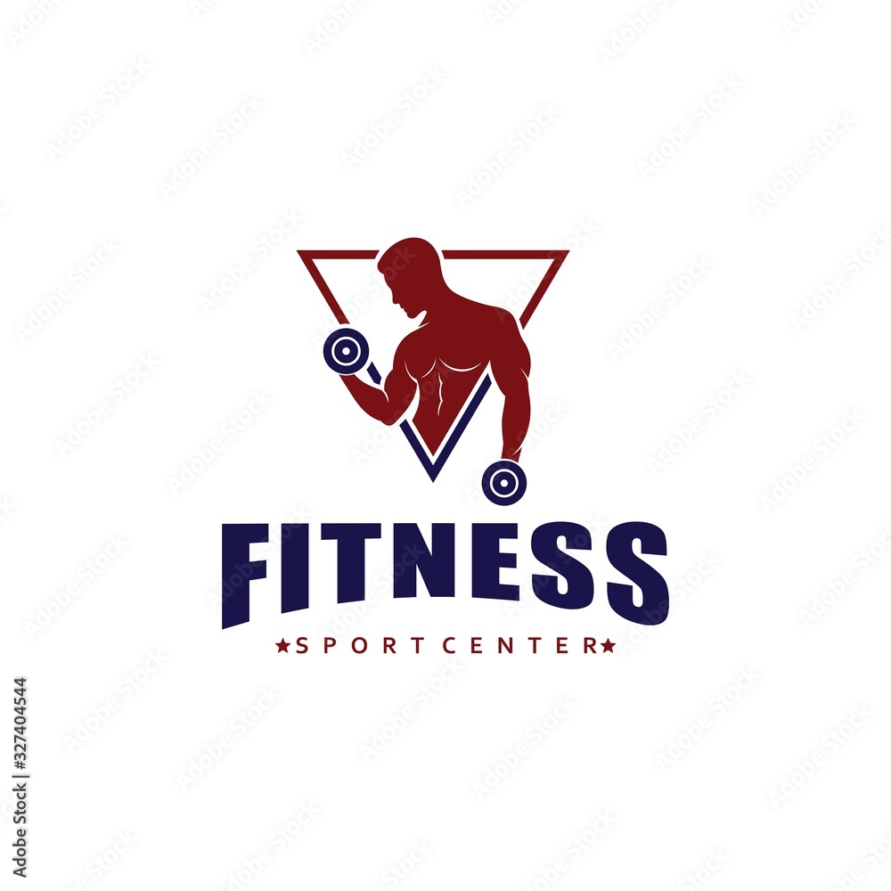 Fitness logo, Gym logo design template, with silhouettes of ...