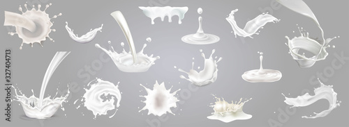 Fotomural 3d vector milk splash and pouring set, big collection