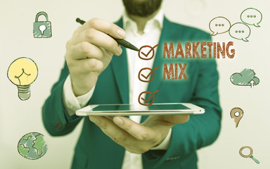 Fototapete - Writing note showing Marketing Mix. Business concept for Set of actions uses to promote the brand in the market