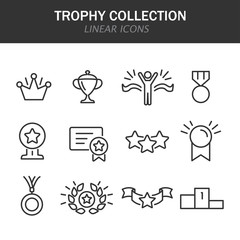 Wall Mural - trophy collection linear icons in black on a white background
