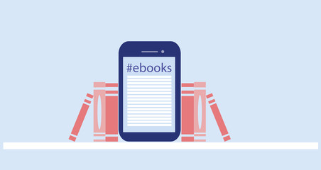 Stay home and read books. Digital library on the mobile phone vector background, e-book background for web page