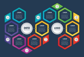 Bright, original infographics for your projects. Business presentation concept with 9 options. Brochure design template. Vector Diagram. Info graphic of technology or education process with nine steps