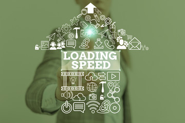 Poster - Conceptual hand writing showing Loading Speed. Concept meaning time takes to download and display the content of a web page