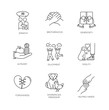 Friendship and support pixel perfect linear icons set. Interpersonal relationship, interspecies bond customizable thin line contour symbols. Isolated vector outline illustrations. Editable stroke