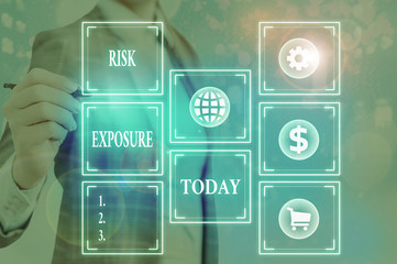 Poster - Word writing text Risk Exposure. Business photo showcasing the quantified potential loss that might occur in a business