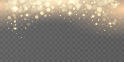 Wall Mural - golden particles glow light effect. glowing yellow powder splash circles. abstract gold bokeh luxury