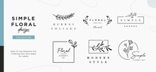 Set Of Minimalistic Elegant Geometric Floral Elements. Premade Decorative Fashion Labels, Signs. Vector