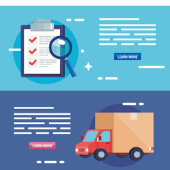 Sticker - set poster of delivery logistic service vector illustration design