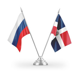 Dominican Republic and Russia table flags isolated on white 3D rendering