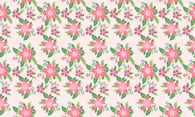 Poster - Beautiful wallpaper for spring, with seamless leaf and floral pattern background design.