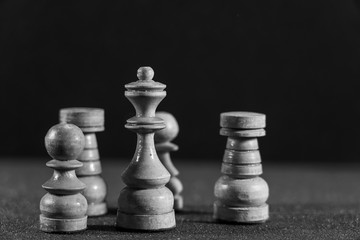 Image of Chess Pieces on Board for Game; black and white style