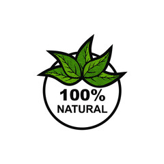 Sticker - 100% natural leaf vector logo design