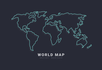 world vector map. earth planet neon stylized line outline stroke. fabstract illustration isolated on