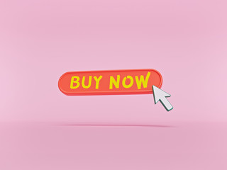 Aufkleber - Modern minimal style buy now button with mouse click symbol isolated on pastel pink background. Internet shopping concept. 3d rendering