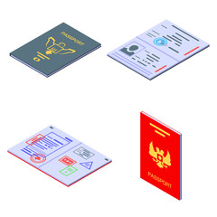 Canvas Print - Passport icons set. Isometric set of passport vector icons for web design isolated on white background