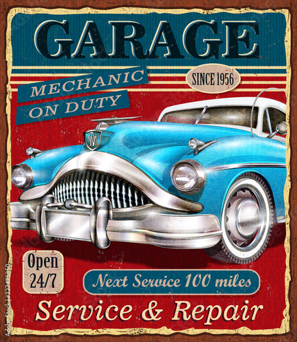 Dekoracja na wymiar  plakat-retro-vintage-garage-z-retro-samochodem